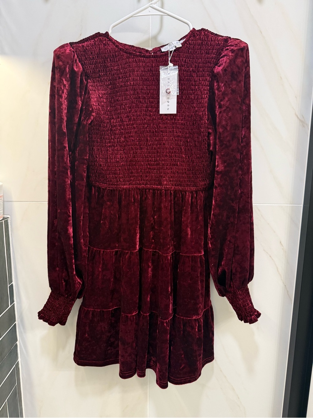 Baltic Born Kele Crushed Velvet Mini Dress in Deep Wine Burgundy